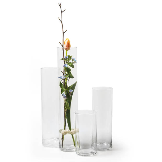 Cilinder bloemenvaas Jodeco - transparant glas - D10 x H30 cm - boeket - Vazen