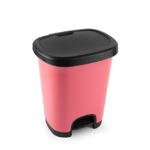 Kunststof afvalemmers/vuilnisemmers roze/zwart van 27 liter met pedaal - Pedaalemmers