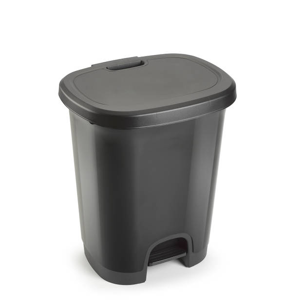 Kunststof afvalemmers/vuilnisemmers donkergrijs 27 liter met pedaal - Pedaalemmers