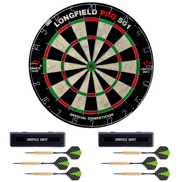Dartbord Longfield professional 45.5 cm met 6x goede kwaliteit dartpijltjes - Dartborden