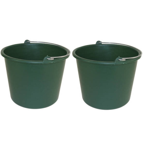 2x Schoonmaakemmers/huishoudemmers 12 liter groen - Emmers