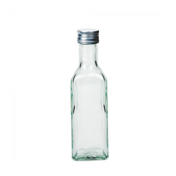 2x Glazen flesjes met schoefdop vierkant 100 ml - Karaffen