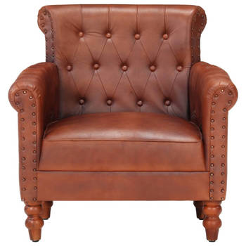 The Living Store Vintage Fauteuil - Echt Geitenleer - Bruin - 77x63x76 cm