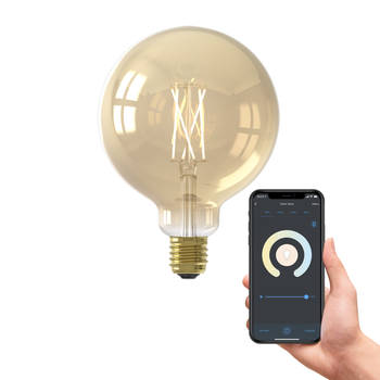 Calex Slimme LED Lamp - E27 - Filament - G125 - Goud - Warm Wit - 7W