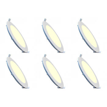 LED Downlight Slim 6 Pack - Inbouw Rond 12W - Warm Wit 2700K - Mat Wit Aluminium - Ø170mm