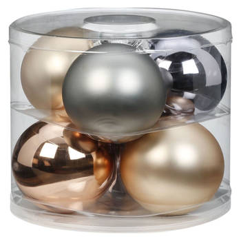 Inge Christmas Grote kerstballen - 6x - champagne/zilver - 10 cm - Kerstbal