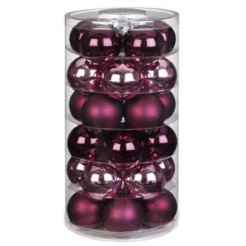 Tube met 30x roze en rode kerstballen van glas 6 cm glans en mat - Kerstbal