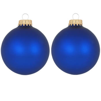 16x Velvet kobalt blauwe matte kerstballen van glas 7 cm - Kerstbal