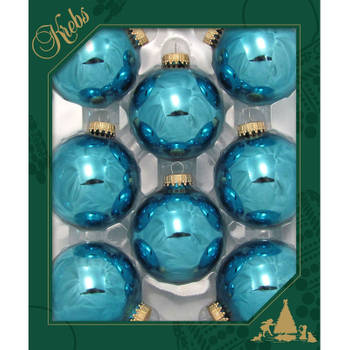 Krebs kerstballen - 8x st - turquoise blauw - 7 cm - glas - Kerstbal