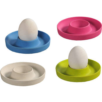 4x Melamine gekleurde eierdoppen 10 x 2 cm rond - Eierdopjes