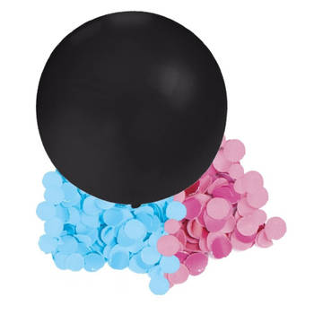 Gender reveal ballon voor party / feestje incl blauw en roze confetti zwart 60 cm - Ballonnen
