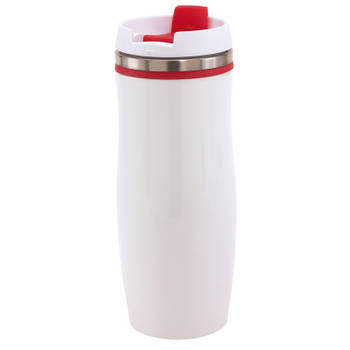 Dubbelwandige isoleerbeker RVS winter wit en rood 400 ml - Thermosbeker