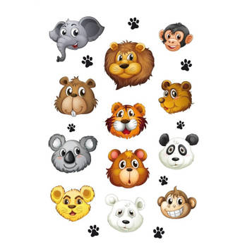 12x Dierentuin dieren stickers met kunststof 3D hoofd- kinderstickers - stickervellen - knutselspullen