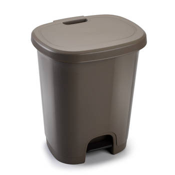 Kunststof afvalemmers/vuilnisemmers taupe 27 liter met pedaal - Pedaalemmers