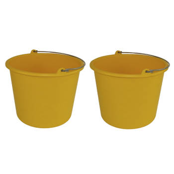 2x Schoonmaakemmers/huishoudemmers 12 liter geel - Emmers