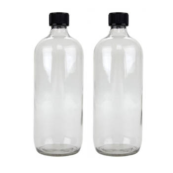 2x Glazen flessen met schoefdop rond 1000 ml - Karaffen