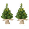 2x Mini kunst kerstboom met 15 LED lampjes 60 cm - Kunstkerstboom