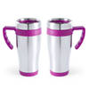 2x stuks rVS thermosbeker/warm houd beker roze 500 ml - Thermosbeker