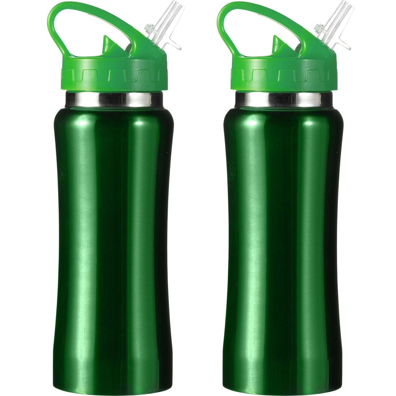 Set van 2x stuks drinkfles/waterfles/sport bidon groen staal 600 ml - Drinkflessen