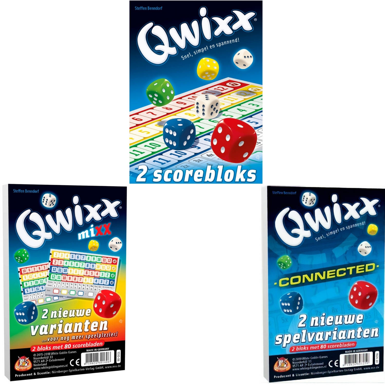 Spellenbundel - 3 stuks - Dobbelspel - Qwixx scoreblocks & Qwixx Mixx & Qwixx Connected