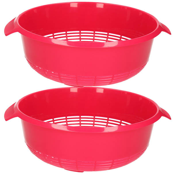 PlasticForte set van 2x stuks kunststof keuken vergiet van 27 x 10 cm roze - Vergieten