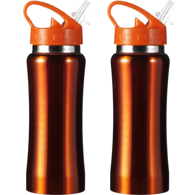 Drinkfles/waterfles Sportbidon - metallic oranje - RVS - Drinkflessen