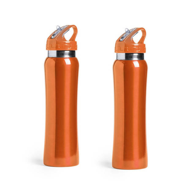 Set van 2x stuks drinkfles/waterfles/sport bidon oranje 800 ml - Drinkflessen