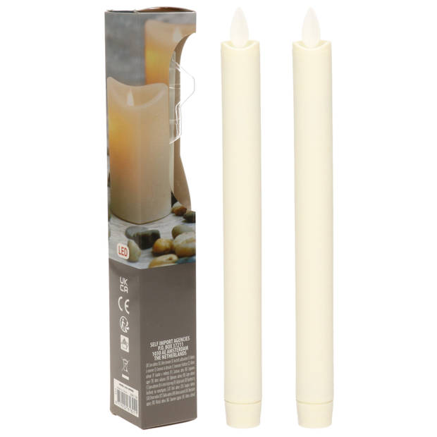 2x Creme witte Led dinerkaarsen 23 cm - LED kaarsen