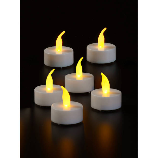 6x LED theelichtjes/waxinelichtjes geel flameffect met timer functie - LED kaarsen