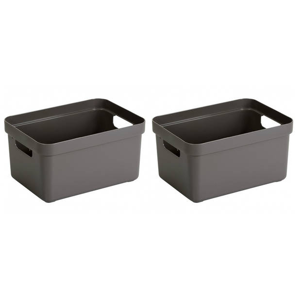 2x Taupe bruine opbergboxen/opbergmanden 13 liter kunststof - Opbergbox