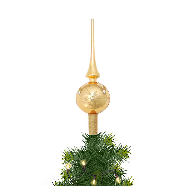 Luxe glazen piek goud met glitter sneeuwvlok 28 cm kerstpieken - kerstboompieken