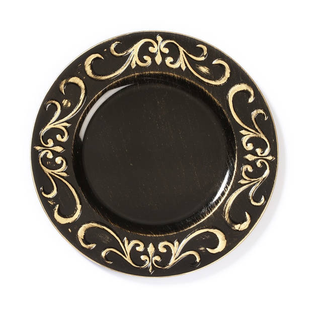 1x Ronde kaarsenborden/onderborden zwart met goud 33 cm - Kaarsenplateaus