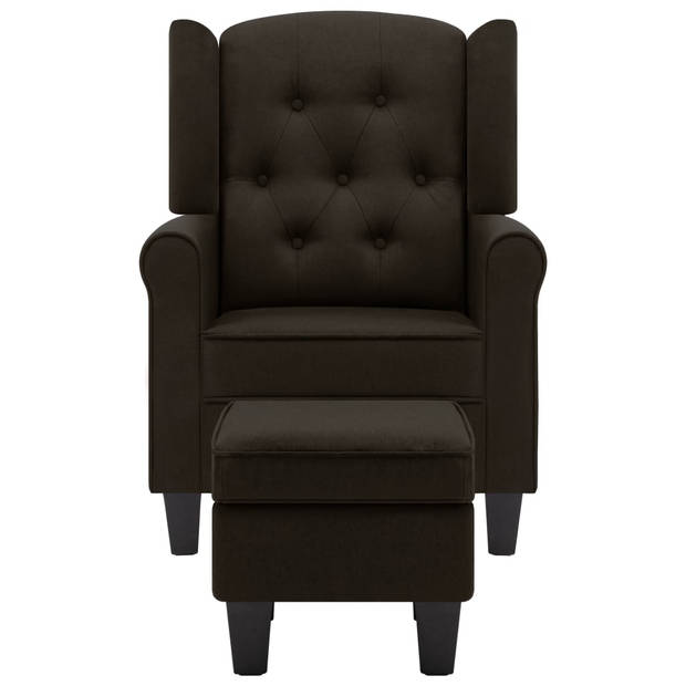 The Living Store Lounge fauteuil - Armstoel + Voetenbank - Donkerbruin stof - 68x78x94cm - Stabiel houten frame