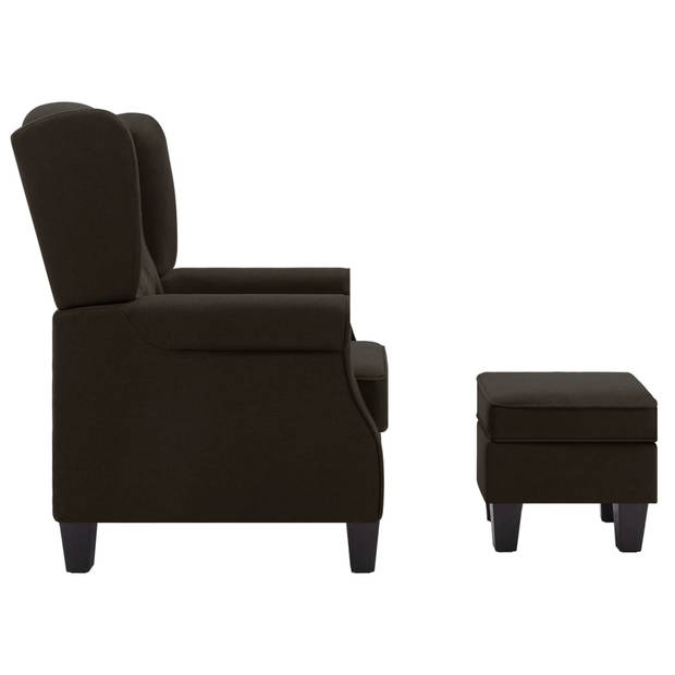 The Living Store Lounge fauteuil - Armstoel + Voetenbank - Donkerbruin stof - 68x78x94cm - Stabiel houten frame