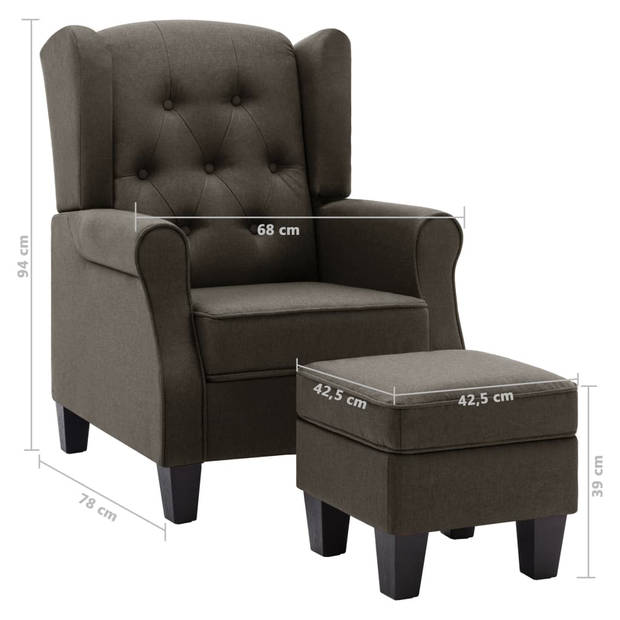 vidaXL Fauteuil met voetenbankje stof taupe