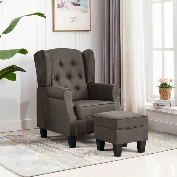 vidaXL Fauteuil met voetenbankje stof taupe