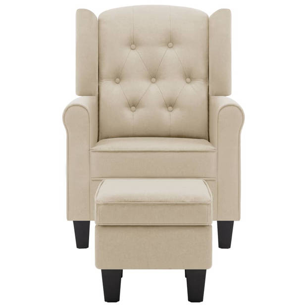 The Living Store Fauteuil met voetenbankje stof crèmekleurig - Fauteuil