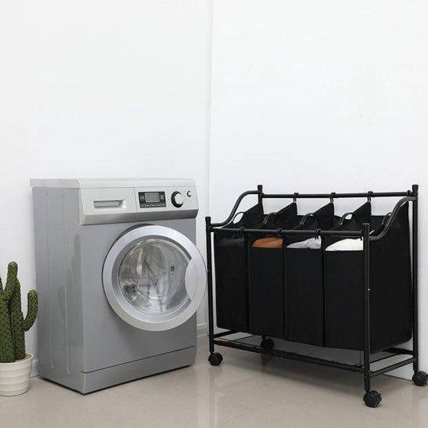 Wasmand - 4 vakken uitneembare a 35L inhoud - 87,5x38,5x81 - zwart