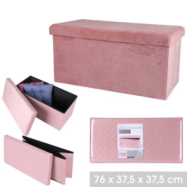 Gebor - Opvouwbare opbergbank - Opvouwbare Hocker - Velvet - 78cm - Roze