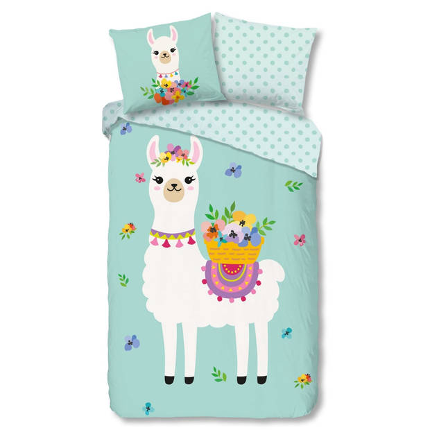 Kinder Dekbedovertrek Good Morning Katoen Llama - mint 140x200/220cm