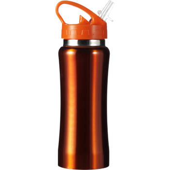 Drinkfles/waterfles Sportbidon - metallic oranje - RVS - Drinkflessen