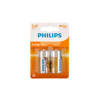2x Philips Long Life LR14 C-batterijen 1,5 Volt - Batterijen