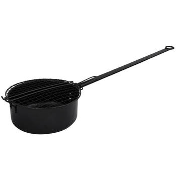 Zwarte popcornpan met lange steel van metaal 69 cm - Campingkookset