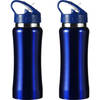 Set van 2x stuks drinkfles/waterfles/sport bidon blauw staal 600 ml - Drinkflessen