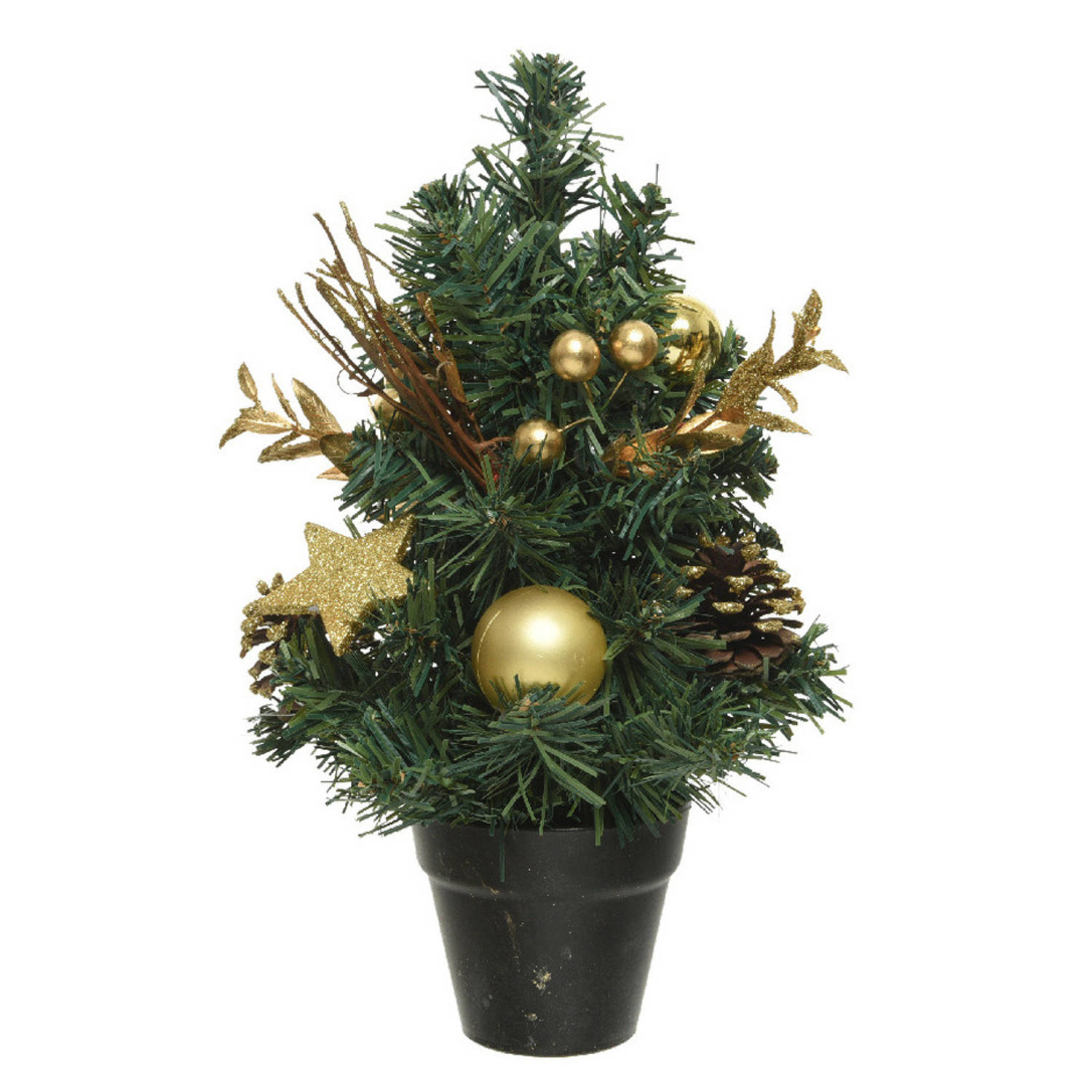 Mini Kunst Kerstbomen-kunstbomen Met Gouden Versiering 30 Cm Miniboompjes-kleine Kerstboompjes