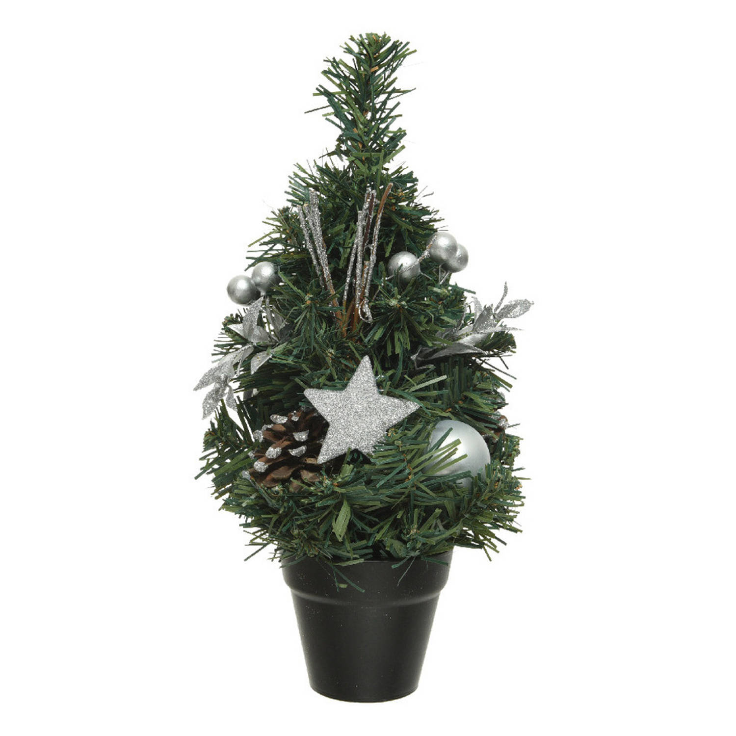 Mini Kunst Kerstbomen-kunstbomen Met Zilveren Versiering 30 Cm Miniboompjes-kleine Kerstboompjes