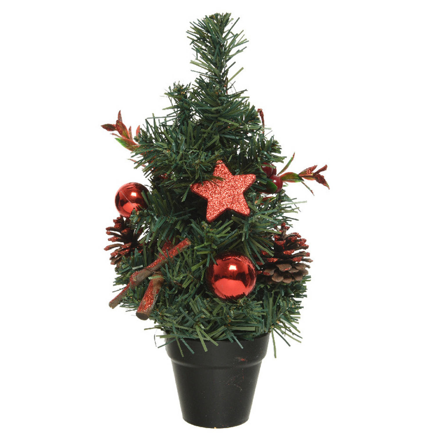 Mini Kunst Kerstbomen-kunstbomen Met Rode Versiering 30 Cm Miniboompjes-kleine Kerstboompjes