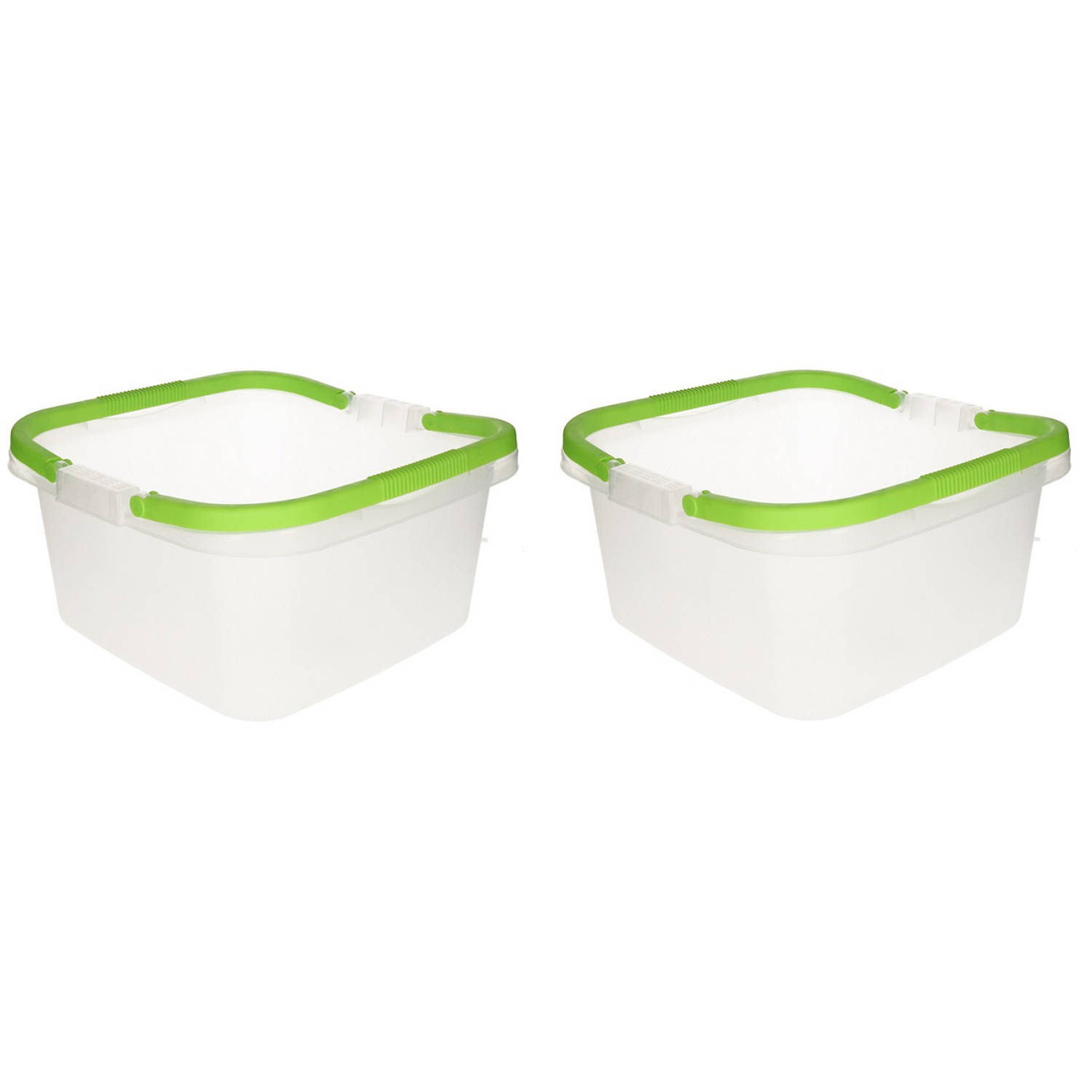 Set van 2x stuks handige transparante teilen / afwasteilen met handvat lime groen 13 liter - Afwasbak