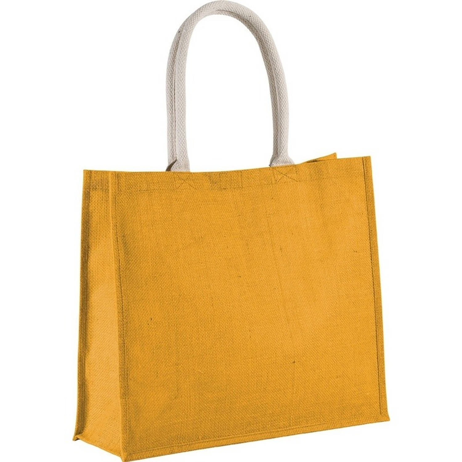 Gele jute shopper/boodschappentas 42 cm - Boodschappentassen