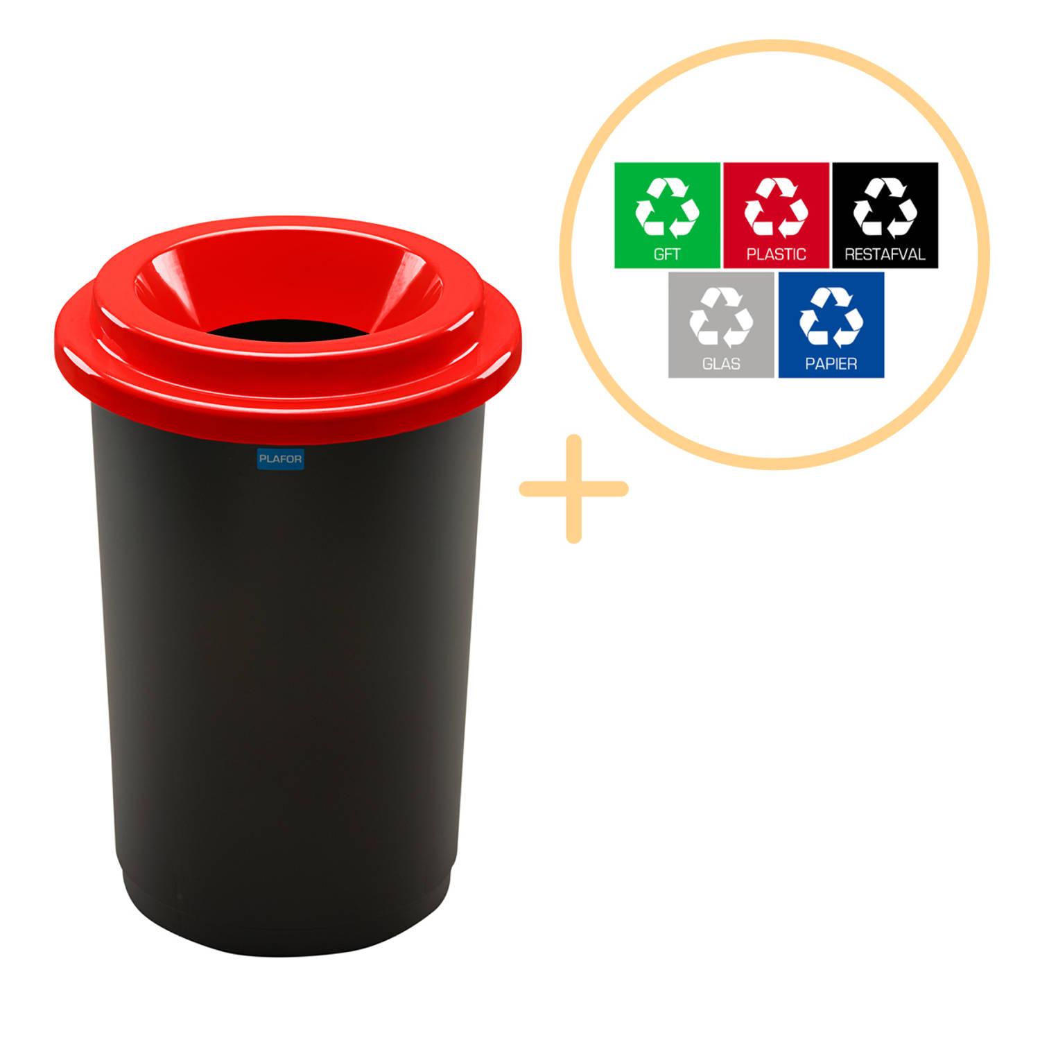 Plafor Eco Prullenbak 50L - Recycling - Rood